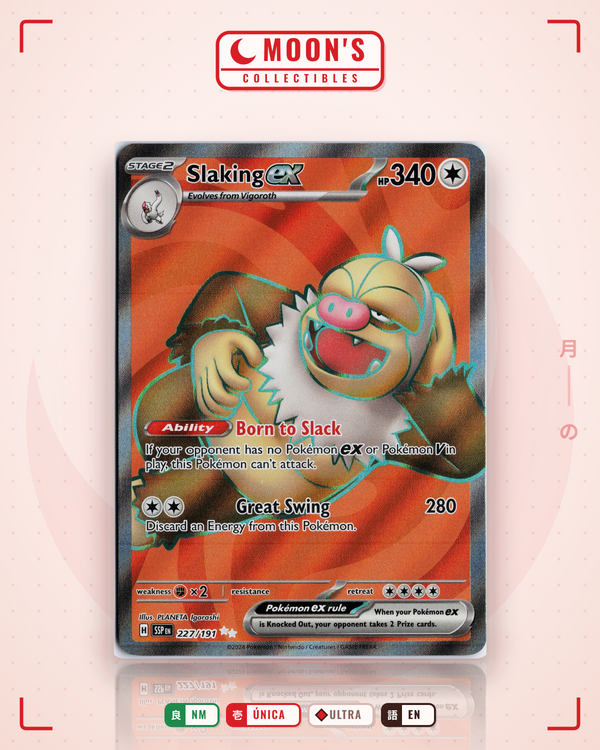 Carta Pokémon Slaking ex · Surging Sparks #227/191 (NM) — pieza única en Moon's Collectibles México