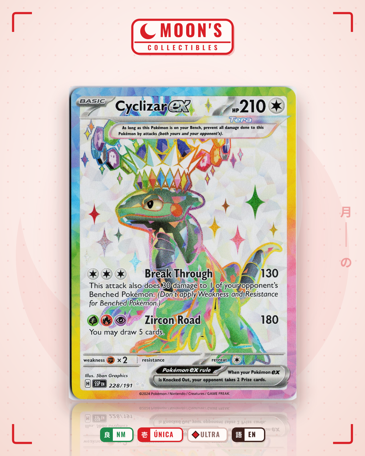 Carta Pokémon Cyclizar ex · Surging Sparks #228/191 (NM) — pieza única en Moon's Collectibles México