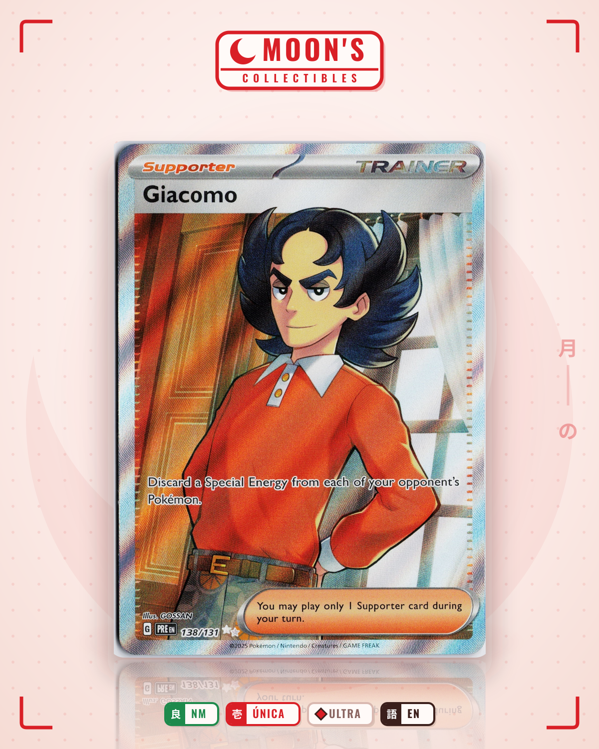 Carta Pokémon Giacomo · Prismatic Evolutions #138/131 (NM) — pieza única en Moon's Collectibles México