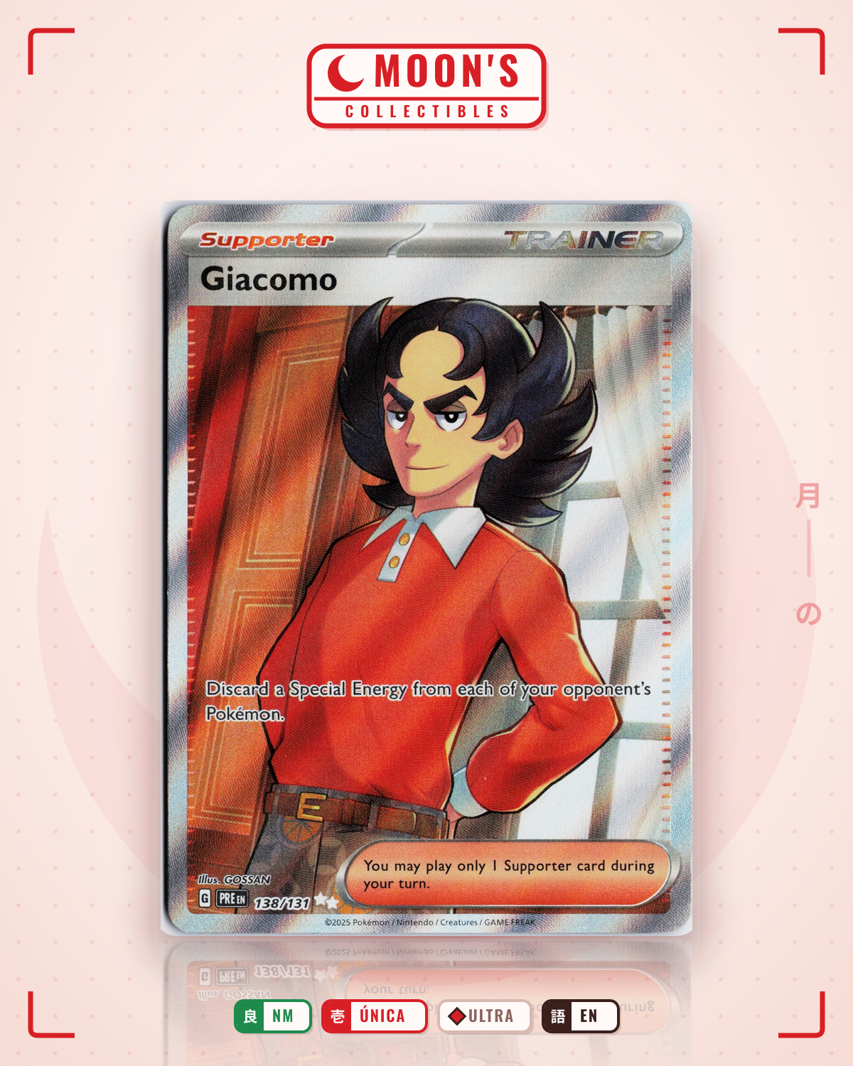 Carta Pokémon Giacomo · Prismatic Evolutions #138/131 (NM) — pieza única en Moon's Collectibles México