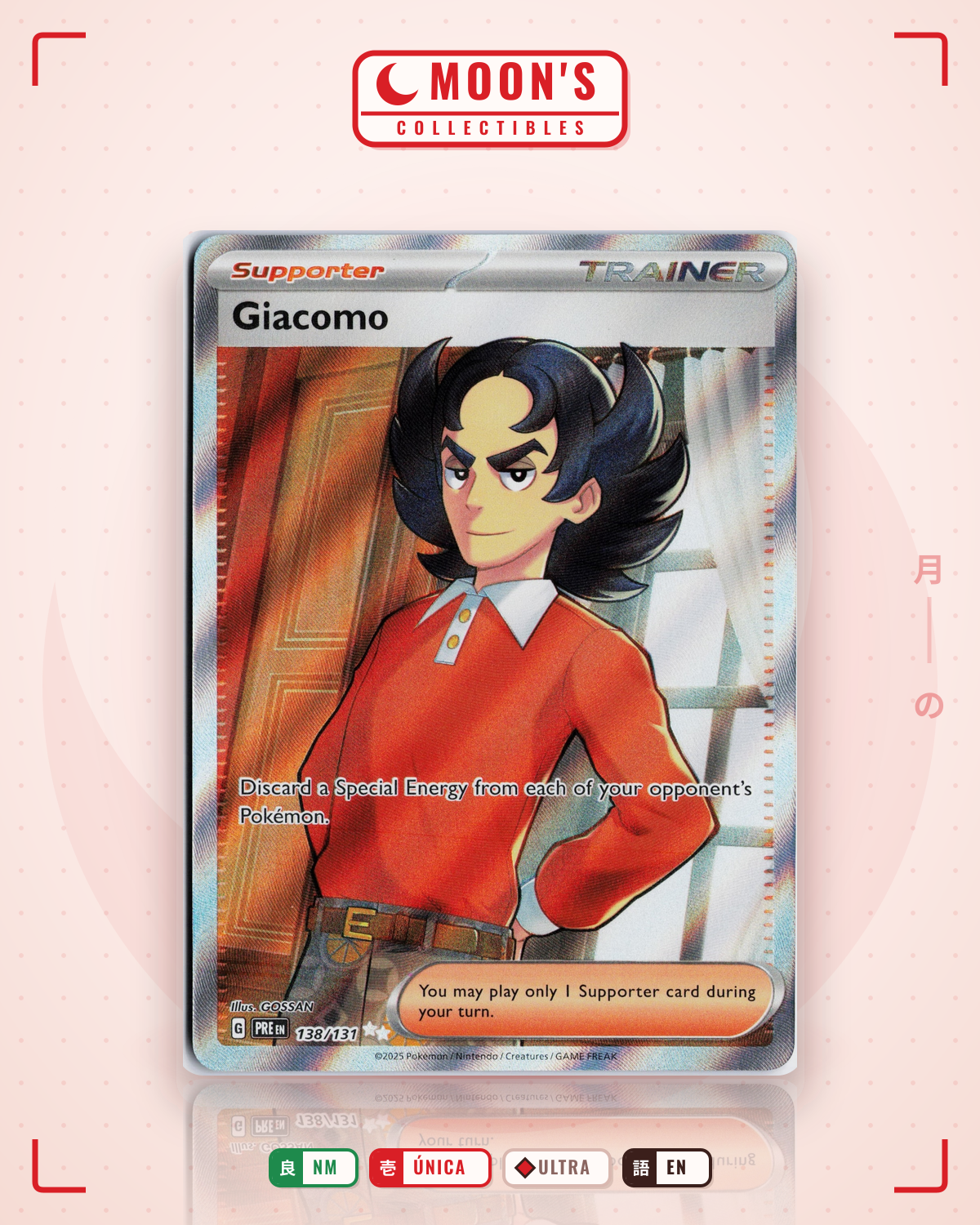 Carta Pokémon Giacomo · Prismatic Evolutions #138/131 (NM) — pieza única en Moon's Collectibles México
