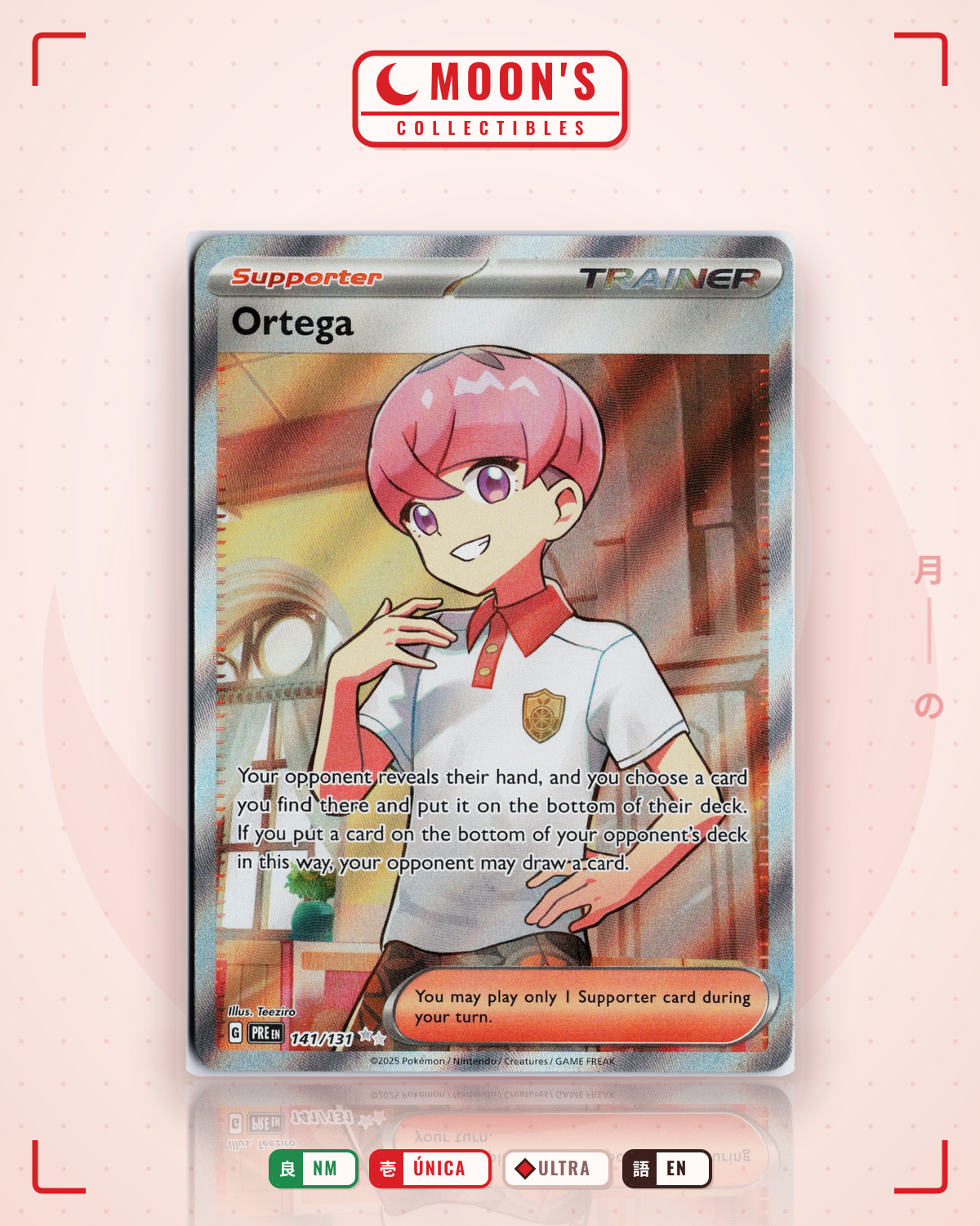 Carta Pokémon Ortega · Prismatic Evolutions #141/131 (NM) — pieza única en Moon's Collectibles México