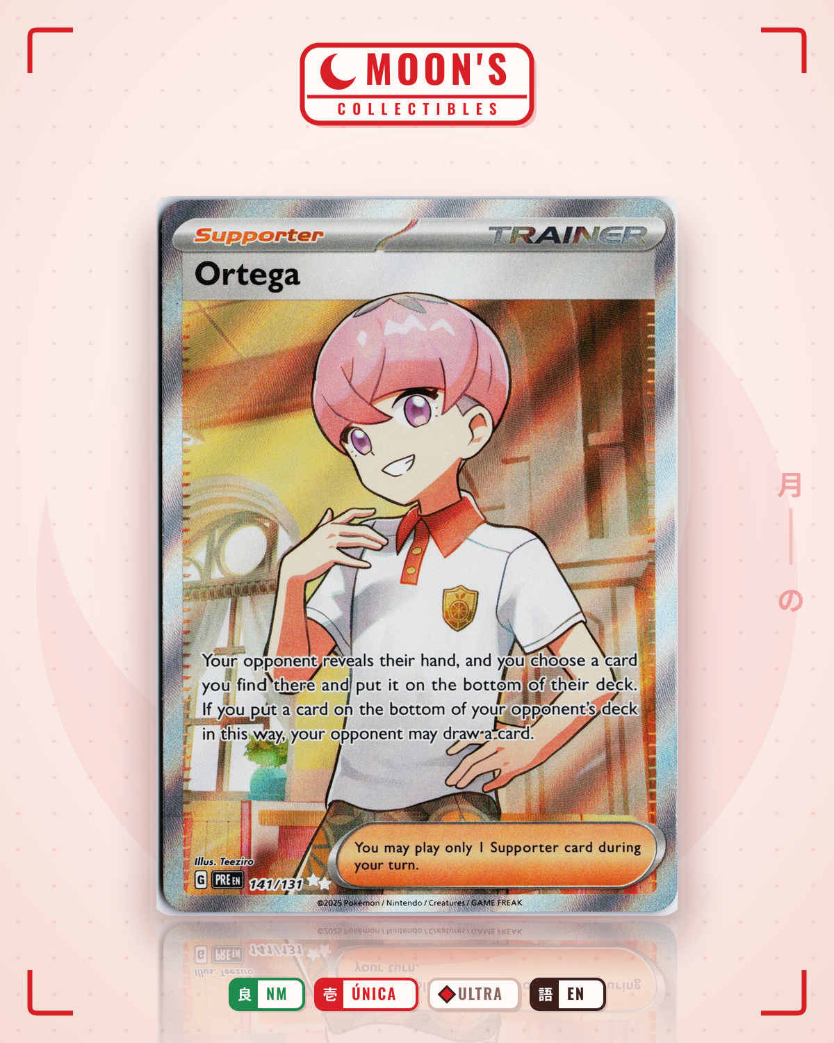 Carta Pokémon Ortega · Prismatic Evolutions #141/131 (NM) — pieza única en Moon's Collectibles México