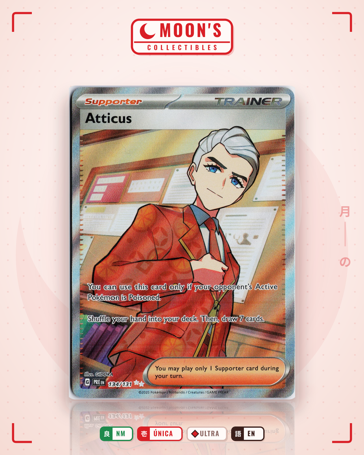 Carta Pokémon Atticus · Prismatic Evolutions #134/131 (NM) — pieza única en Moon's Collectibles México