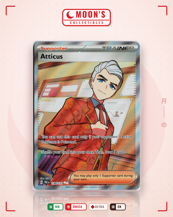 Carta Pokémon Atticus · Prismatic Evolutions #134/131 (NM) — pieza única en Moon's Collectibles México