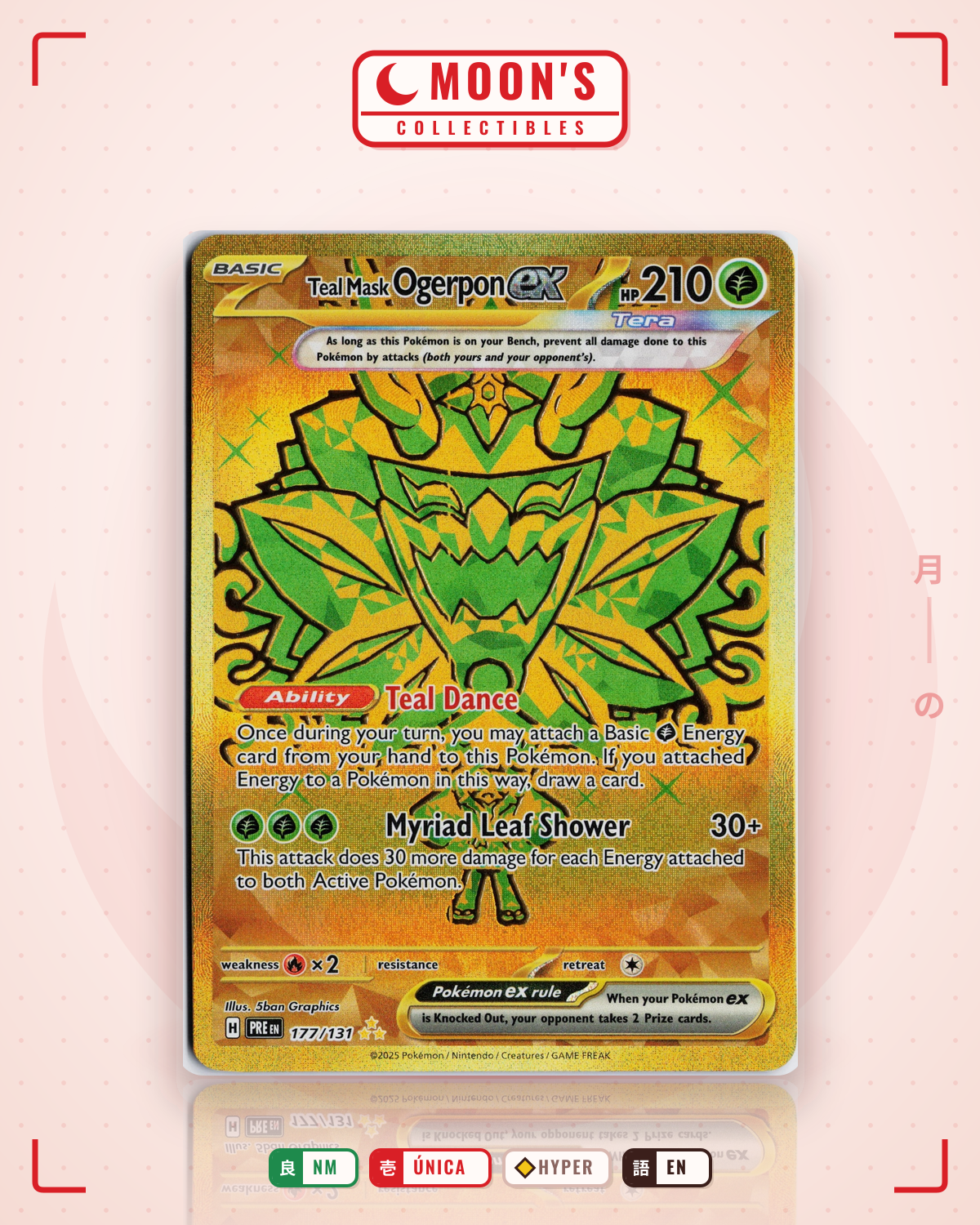 Carta Pokémon Teal Mask Ogerpon ex · Prismatic Evolutions #177/131 (NM) — pieza única en Moon's Collectibles México
