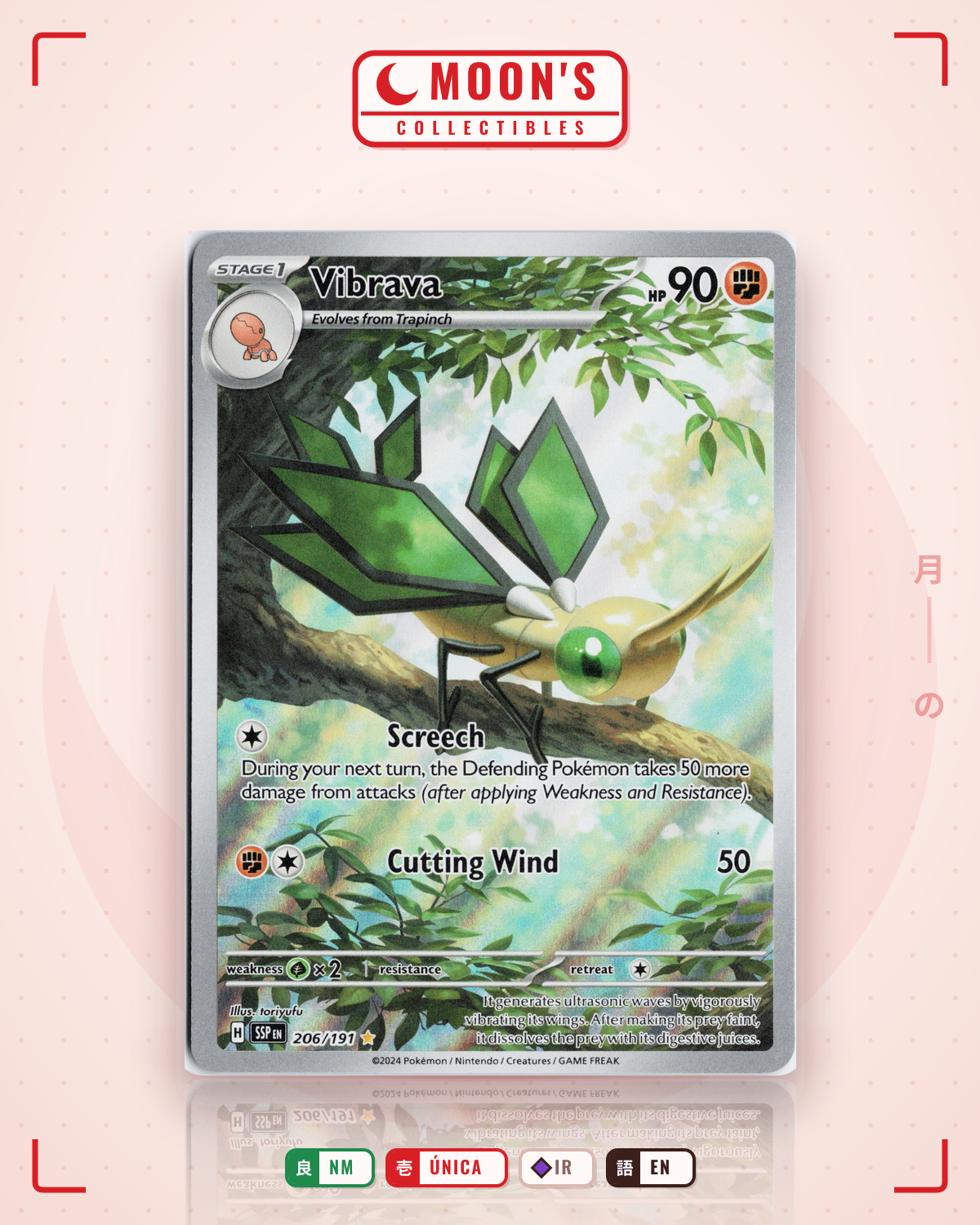Carta Pokémon Vibrava · Surging Sparks #206/191 (NM) — pieza única en Moon's Collectibles México