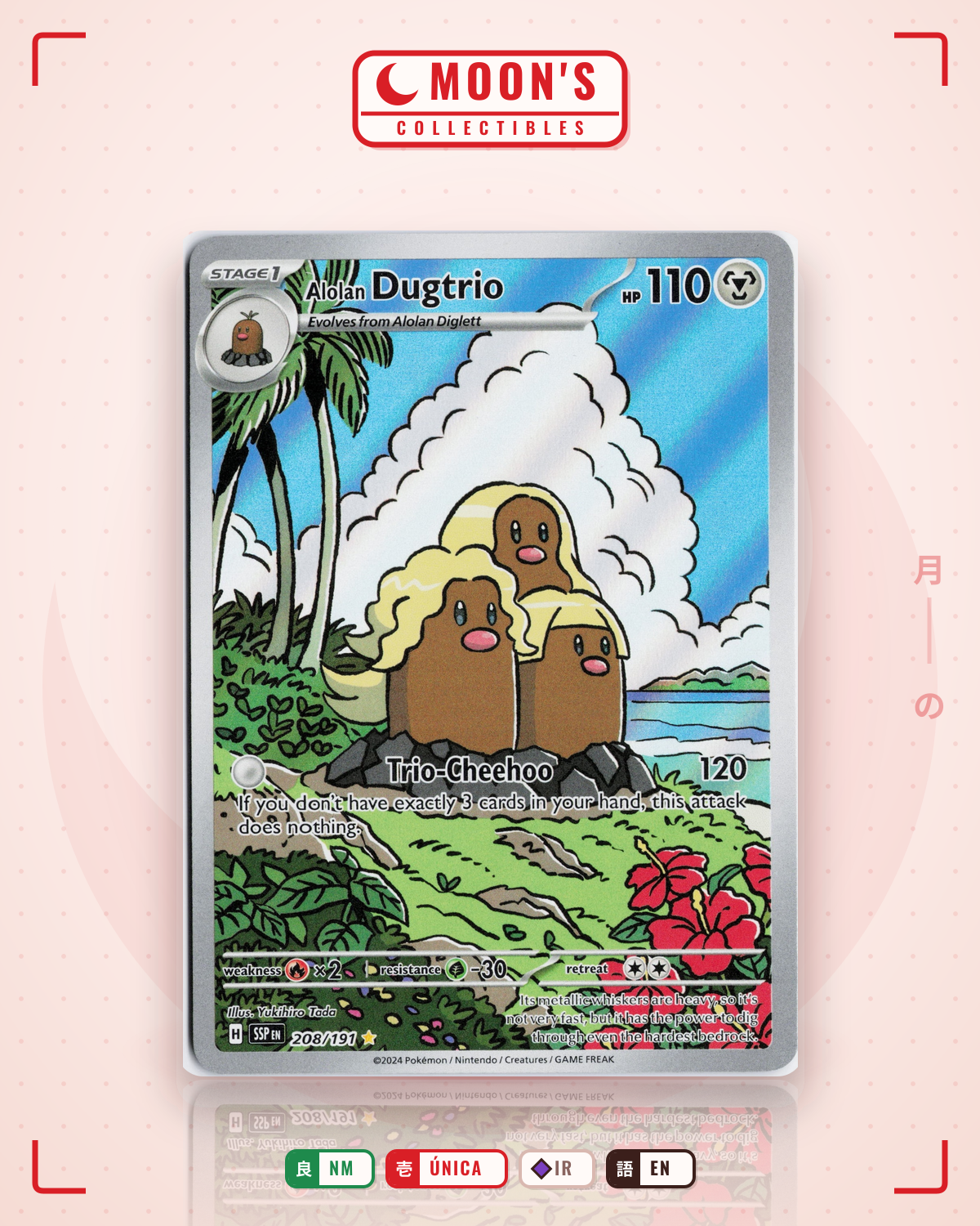 Carta Pokémon Alolan Dugtrio · Surging Sparks #208/191 (NM) — pieza única en Moon's Collectibles México