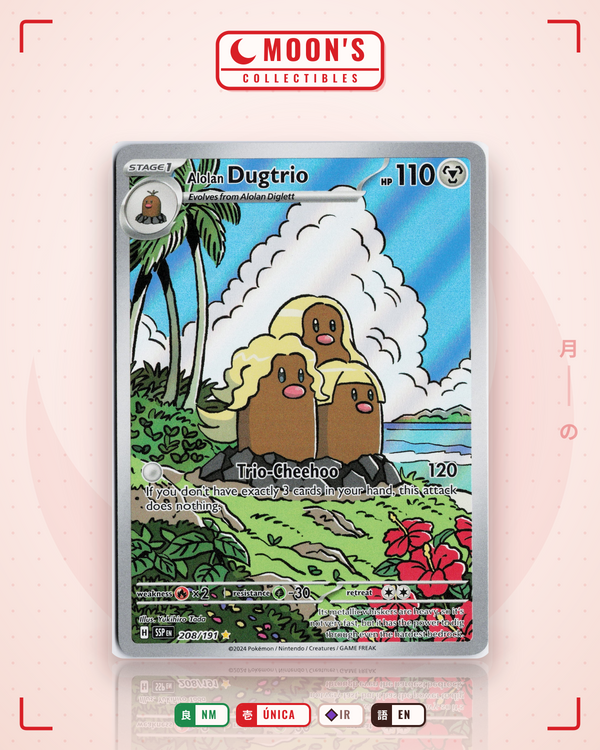 Carta Pokémon Alolan Dugtrio · Surging Sparks #208/191 (NM) — pieza única en Moon's Collectibles México