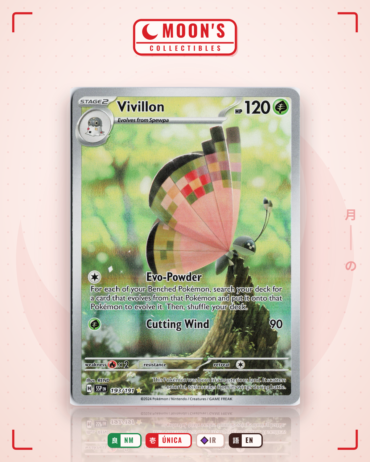 Carta Pokémon Vivillon · Surging Sparks #193/191 (NM) — pieza única en Moon's Collectibles México