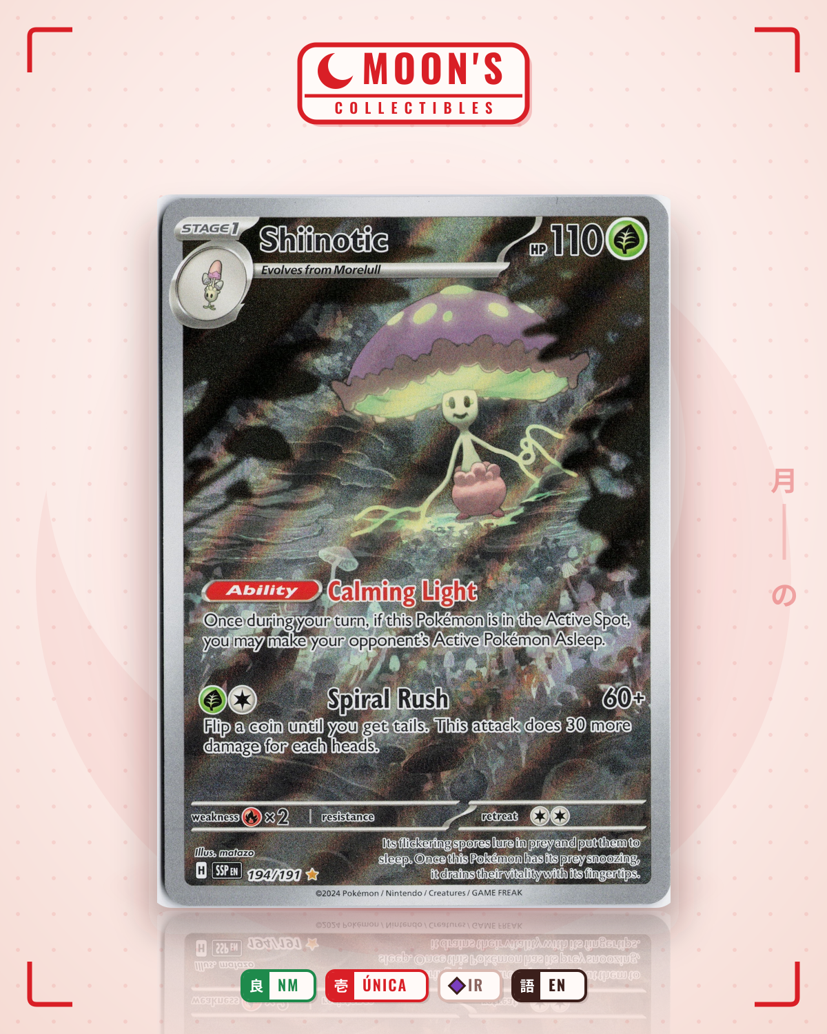 Carta Pokémon Shiinotic · Surging Sparks #194/191 (NM) — pieza única en Moon's Collectibles México