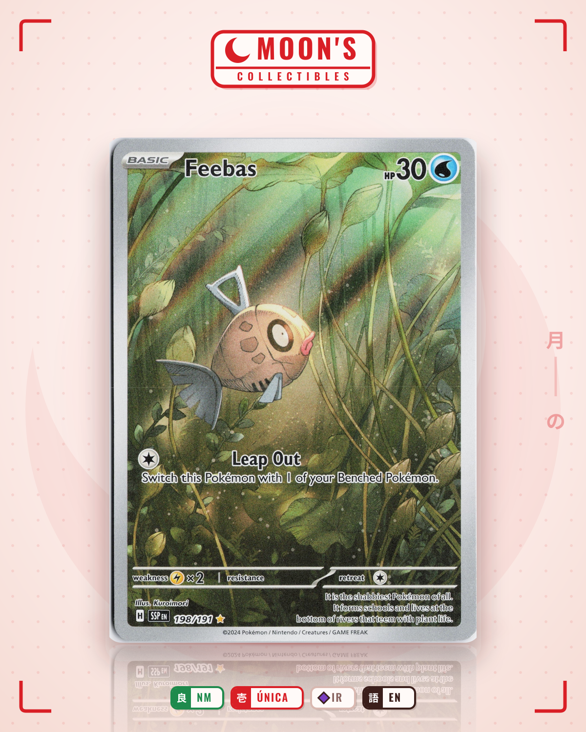Carta Pokémon Feebas · Surging Sparks #198/191 (NM) — pieza única en Moon's Collectibles México