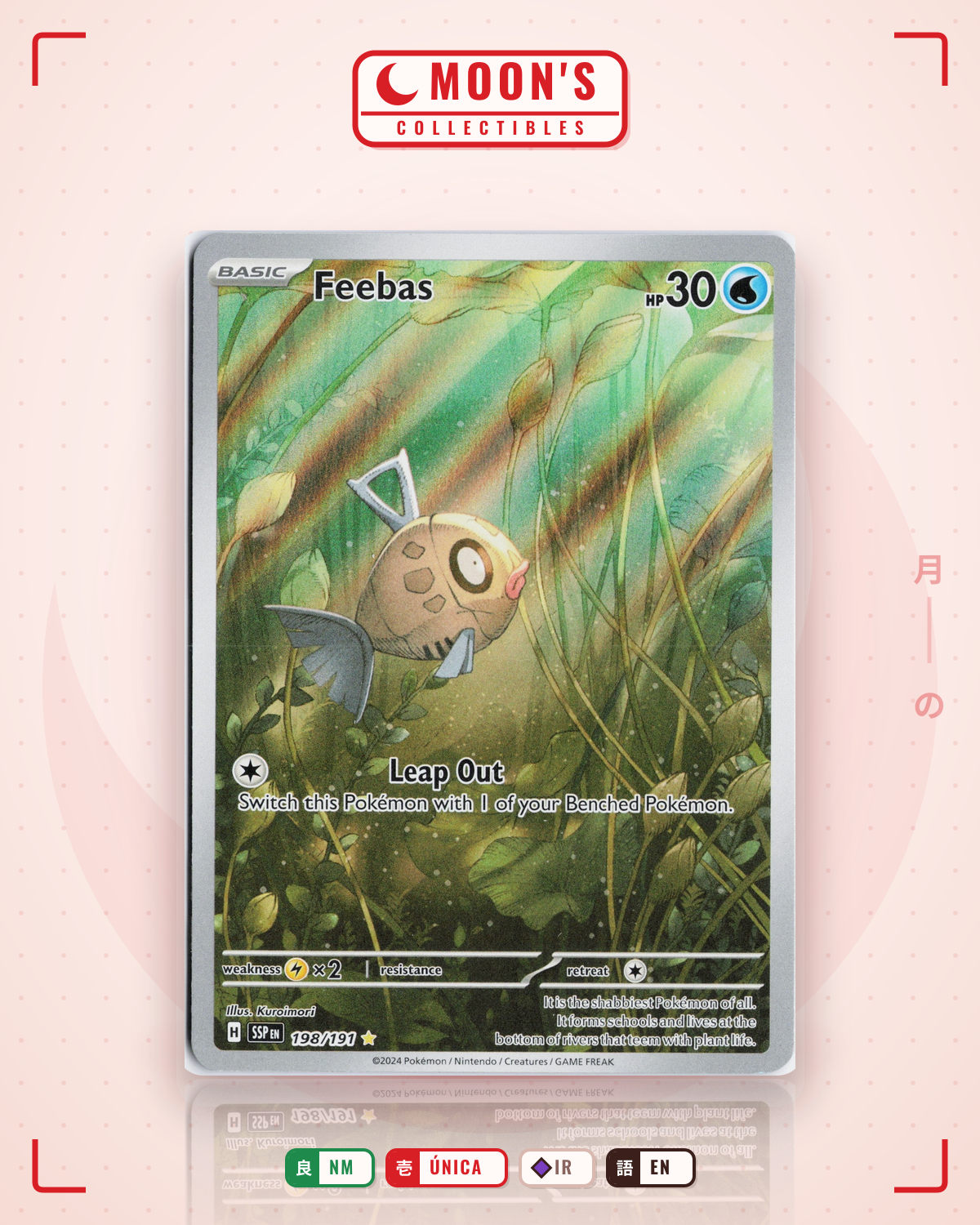Carta Pokémon Feebas · Surging Sparks #198/191 (NM) — pieza única en Moon's Collectibles México