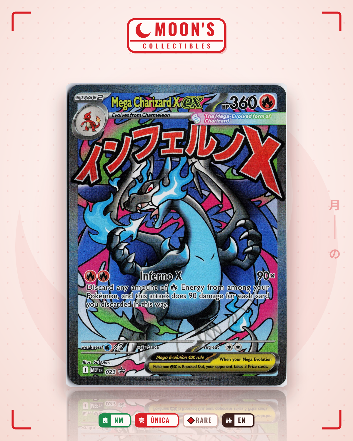 Carta Pokémon Mega Charizard X ex · Mega Evolution Black Star Promos #023 (NM) — pieza única en Moon's Collectibles México