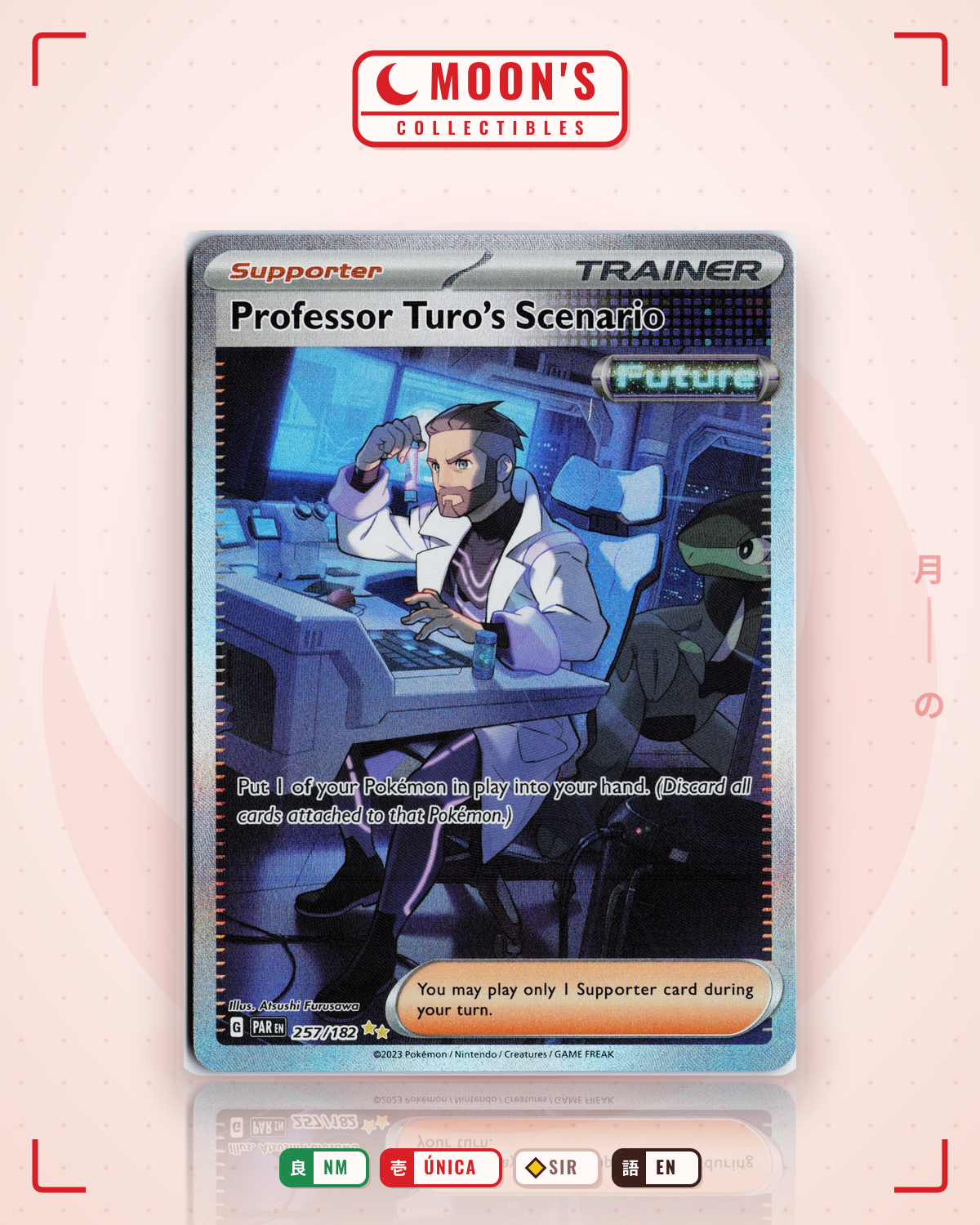 Carta Pokémon Professor Turo's Scenario · Paradox Rift #257/182 (NM) — pieza única en Moon's Collectibles México