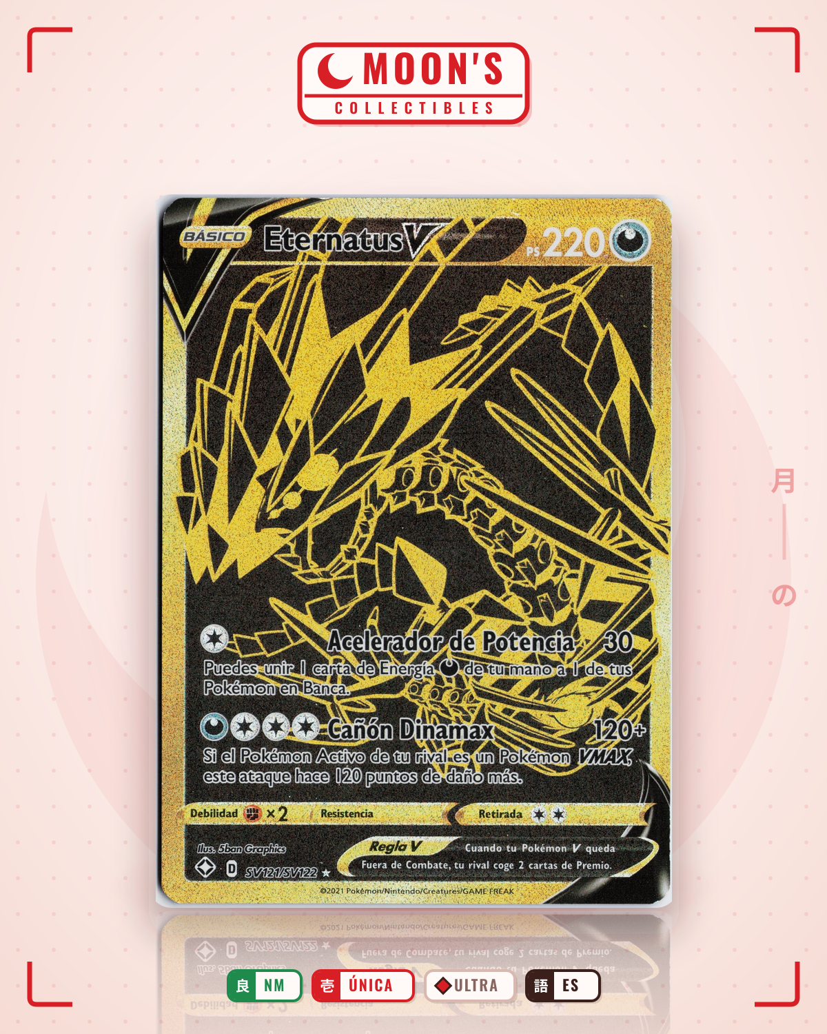 Carta Pokémon Eternatus V · Shining Fates Shiny Vault #SV121/SV122 (NM) — pieza única en Moon's Collectibles México