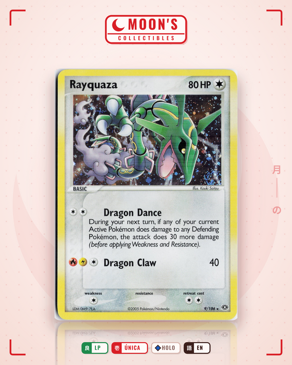 Carta Pokémon Rayquaza · Emerald #9/106 (LP) — pieza única en Moon's Collectibles México