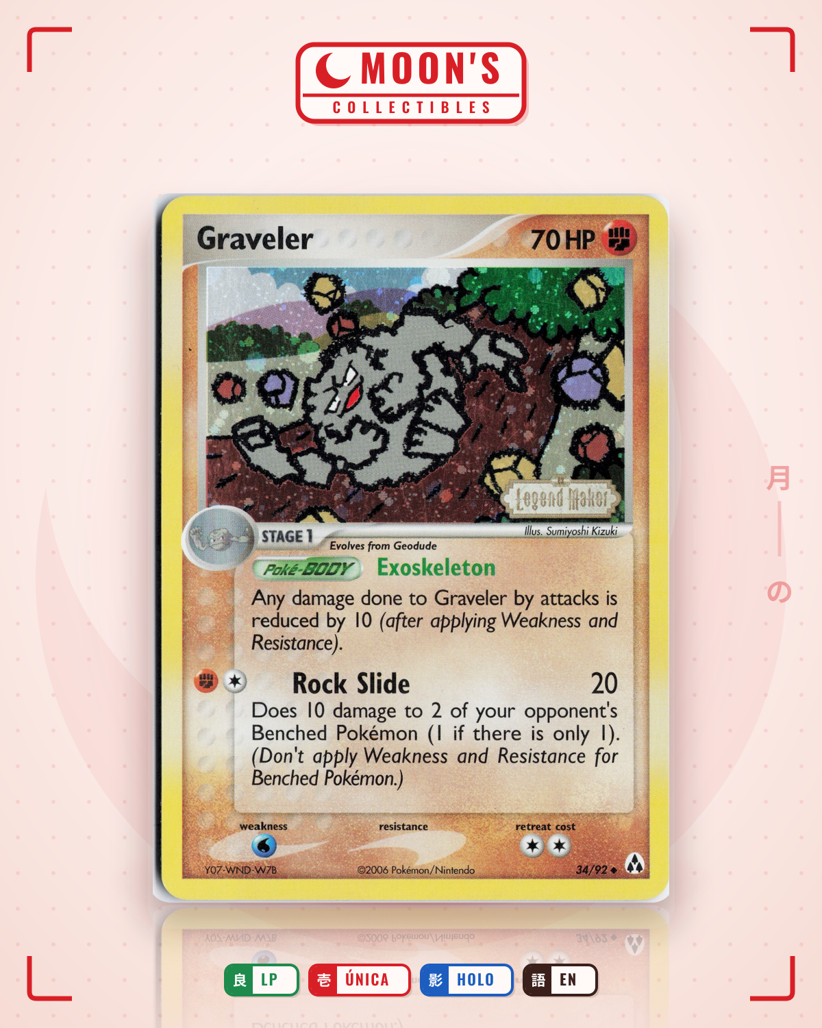 Carta Pokémon Graveler · Legend Maker #34/92 (LP) — pieza única en Moon's Collectibles México