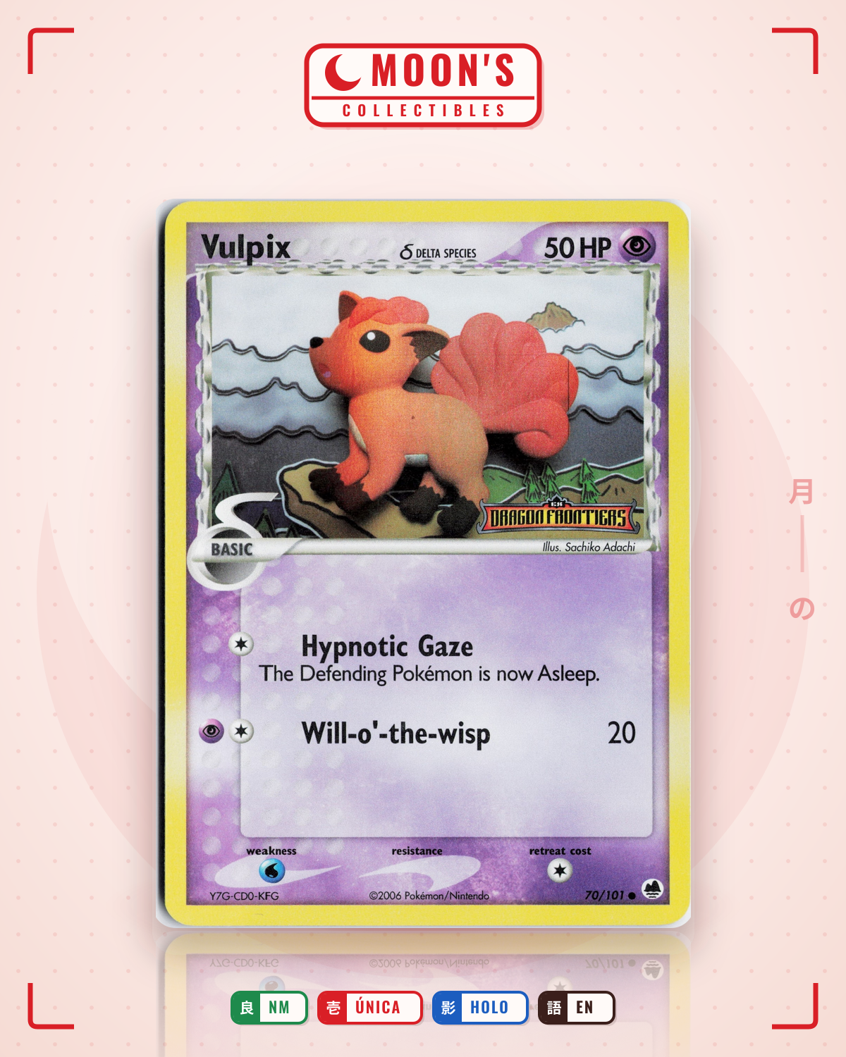 Carta Pokémon Vulpix δ · Dragon Frontiers #70/101 (NM) — pieza única en Moon's Collectibles México