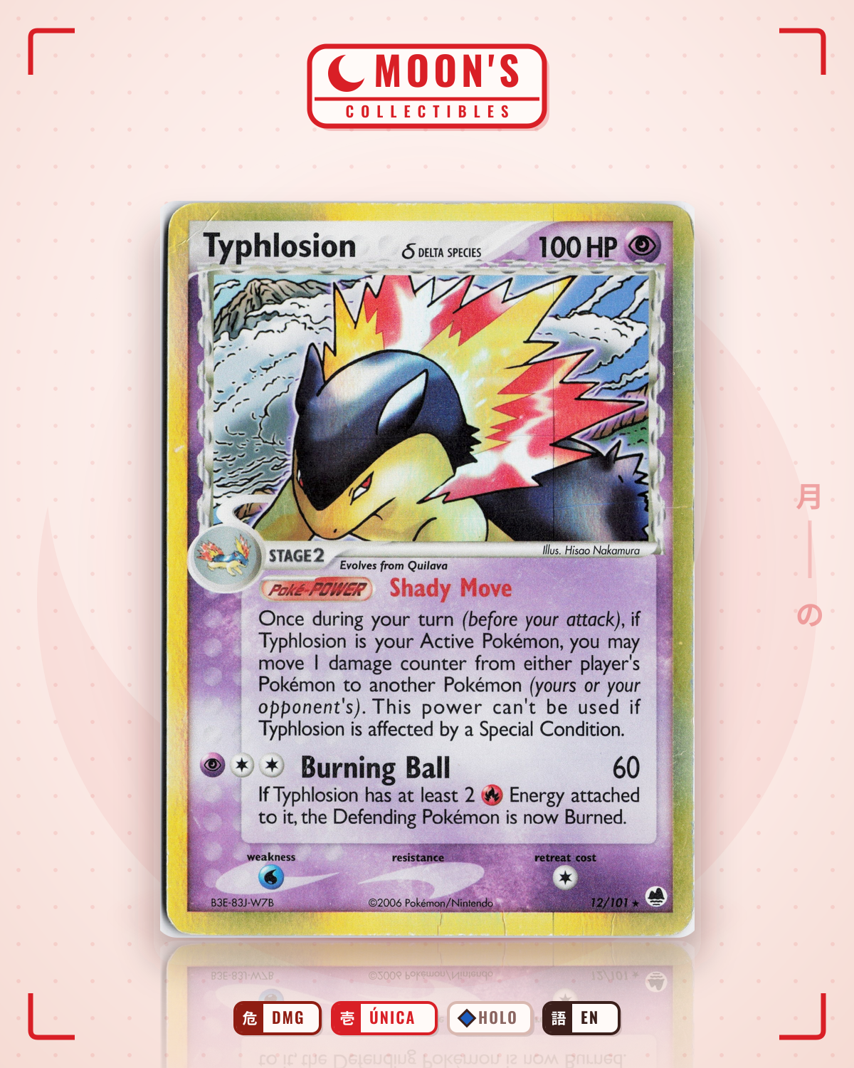 Carta Pokémon Typhlosion δ · Dragon Frontiers #12/101 (DMG) — pieza única en Moon's Collectibles México
