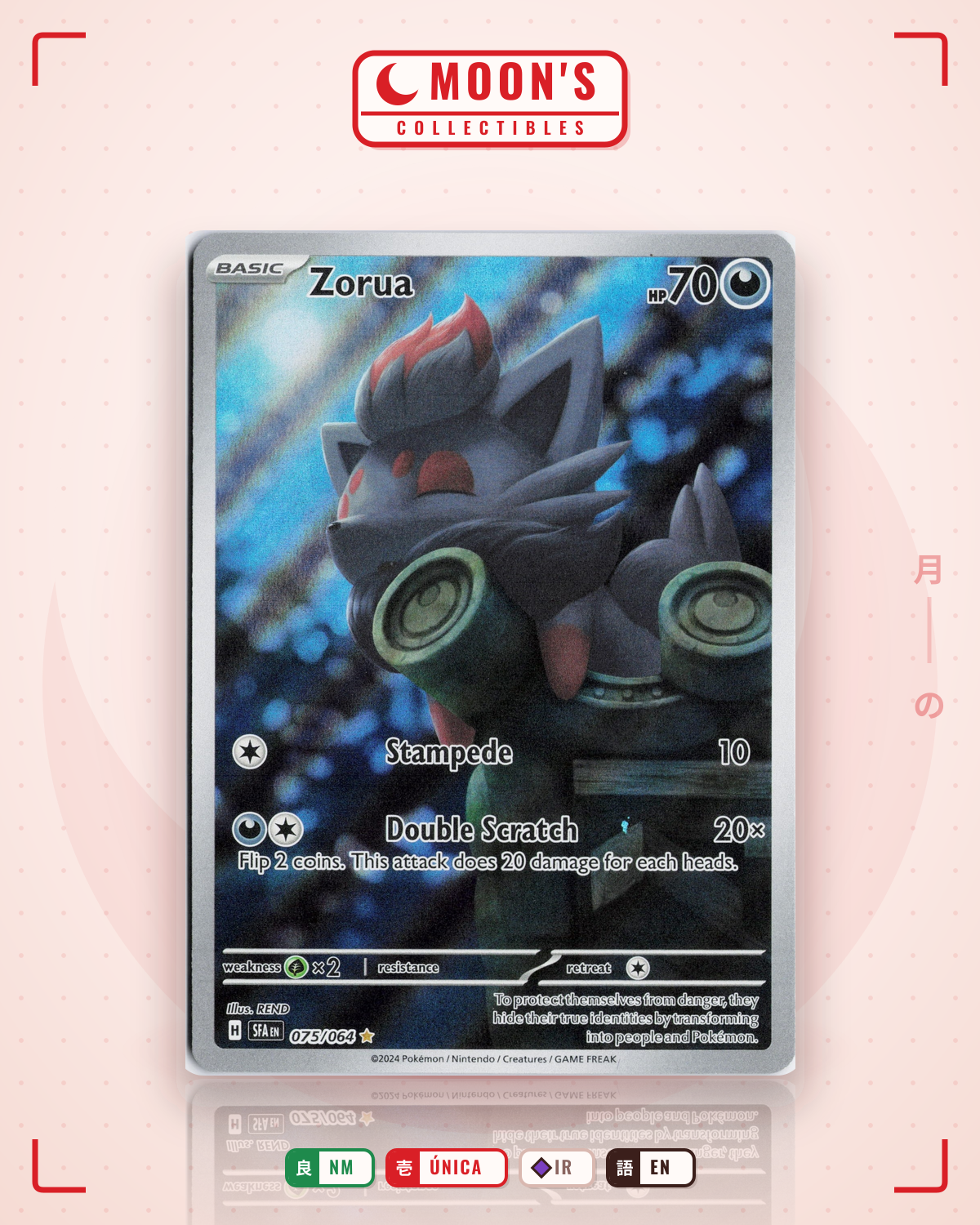 Carta Pokémon Zorua · Shrouded Fable #075/064 (NM) — pieza única en Moon's Collectibles México