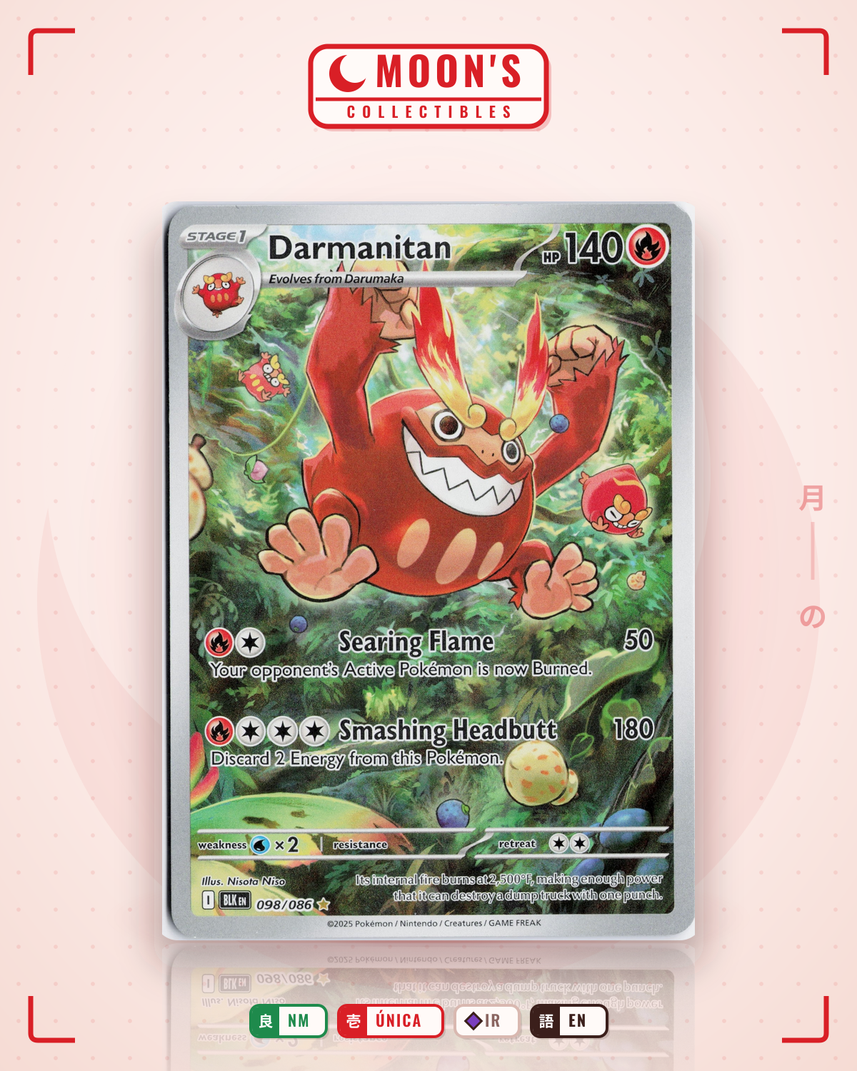 Carta Pokémon Darmanitan · Black Bolt #098/086 (NM) — pieza única en Moon's Collectibles México