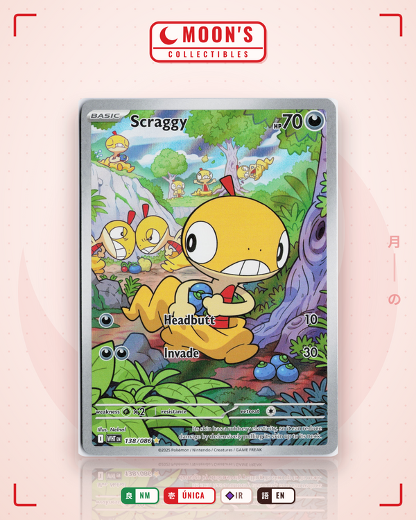 Carta Pokémon Scraggy · White Flare #138/086 (NM) — pieza única en Moon's Collectibles México