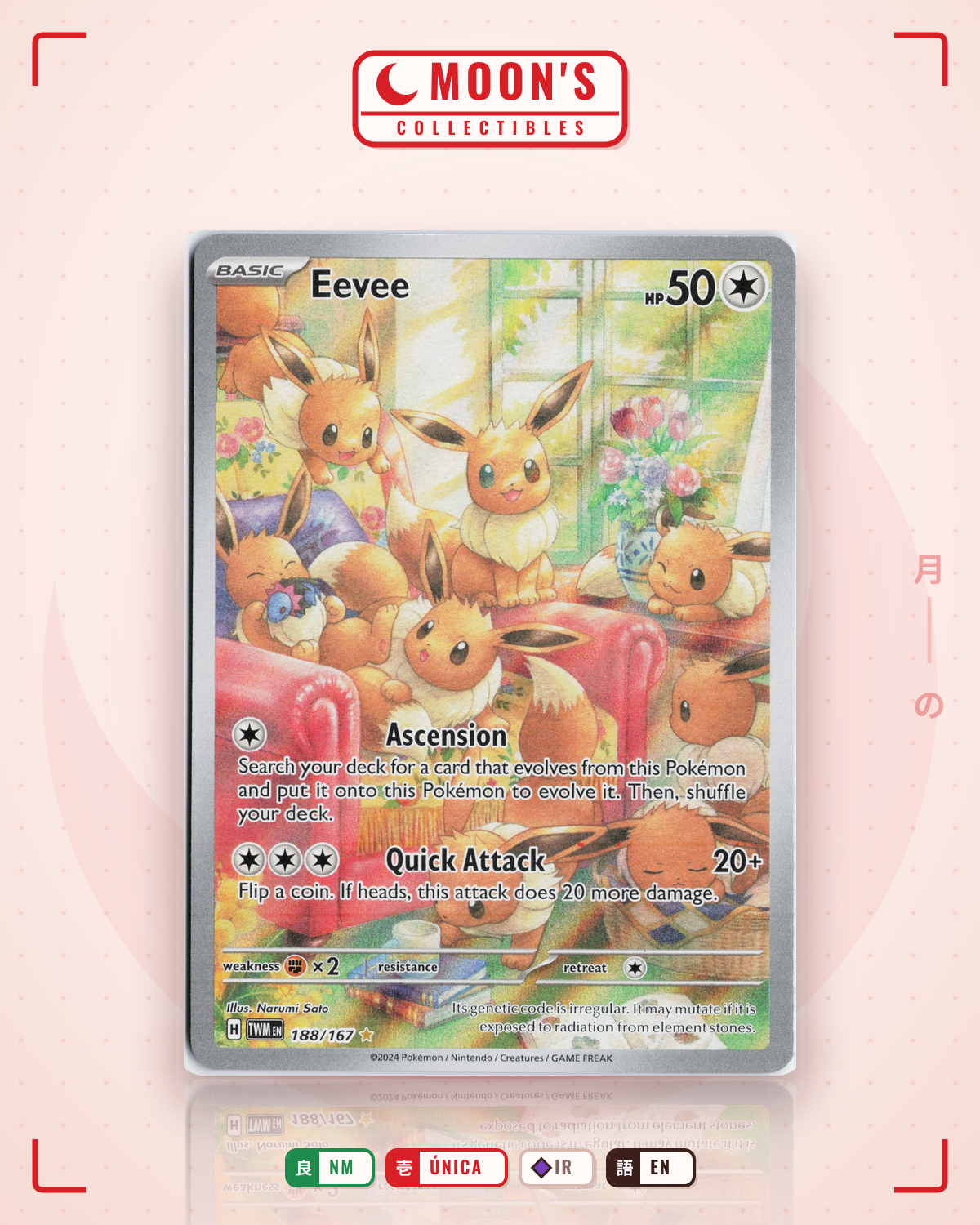 Carta Pokémon Eevee · Twilight Masquerade #188/167 (NM) — pieza única en Moon's Collectibles México