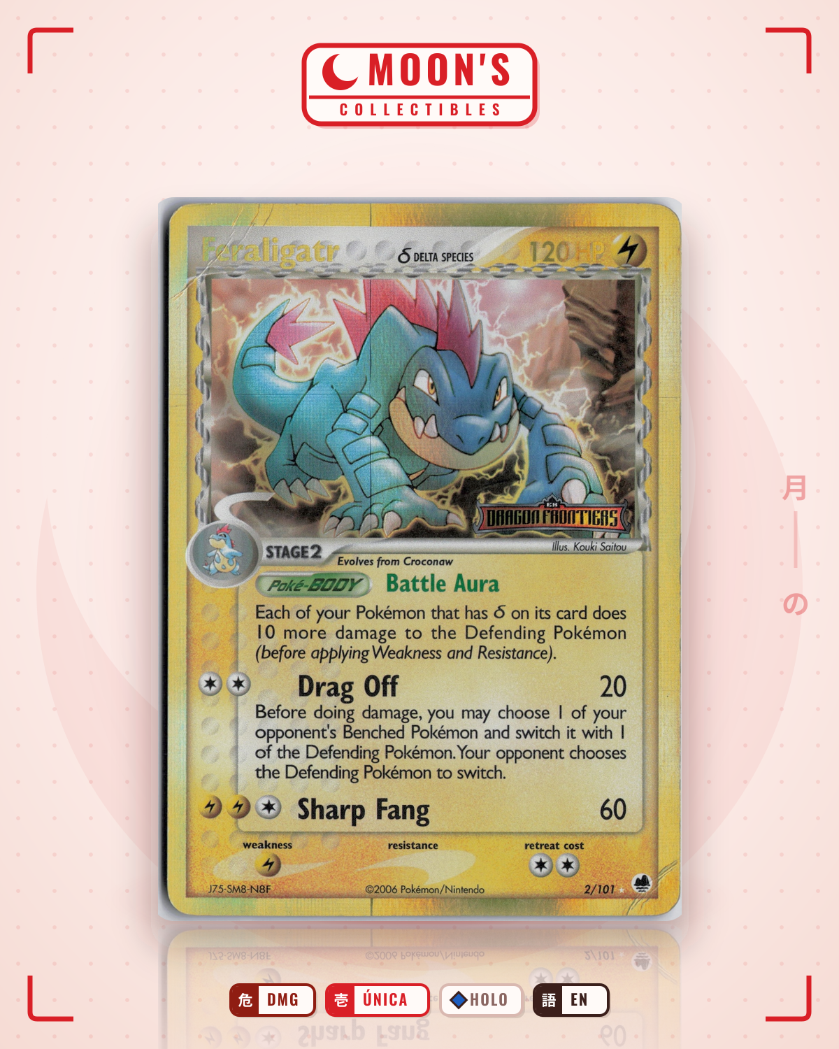 Carta Pokémon Feraligatr δ · Dragon Frontiers #2/101 (DMG) — pieza única en Moon's Collectibles México