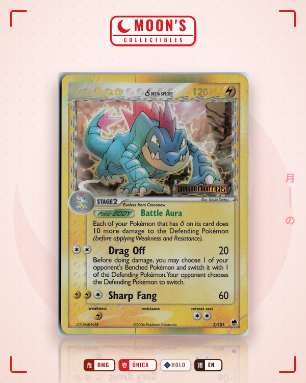 Carta Pokémon Feraligatr δ · Dragon Frontiers #2/101 (DMG) — pieza única en Moon's Collectibles México