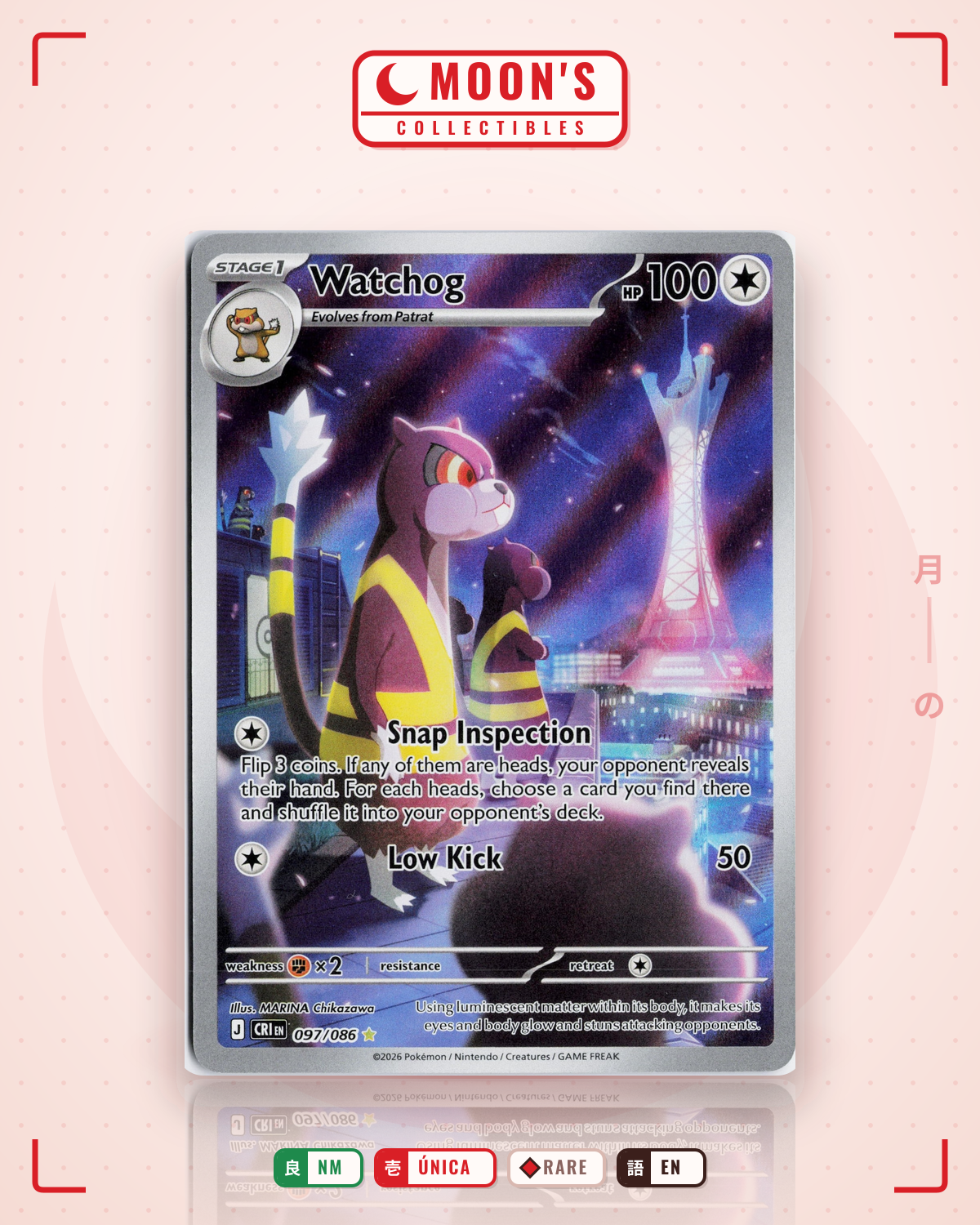 Carta Pokémon Watchog · Plasma Storm #113/135 (NM) — pieza única en Moon's Collectibles México