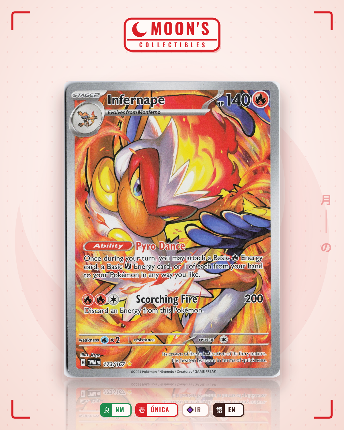 Carta Pokémon Infernape · Twilight Masquerade #173/167 (NM) — pieza única en Moon's Collectibles México