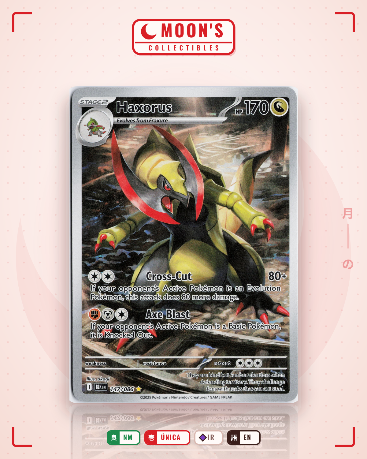 Carta Pokémon Haxorus · Black Bolt #147/086 (NM) — pieza única en Moon's Collectibles México
