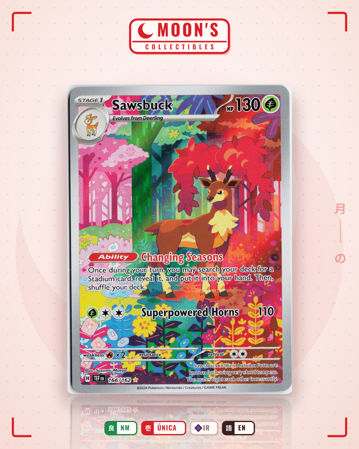 Carta Pokémon Sawsbuck · Temporal Forces #166/162 (NM) — pieza única en Moon's Collectibles México