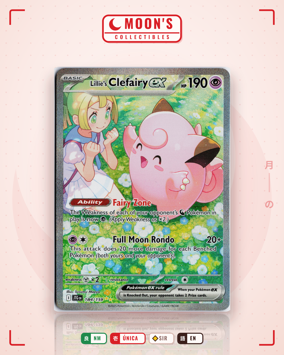Carta Pokémon Lillie's Clefairy ex · Journey Together #184/159 (NM) — pieza única en Moon's Collectibles México
