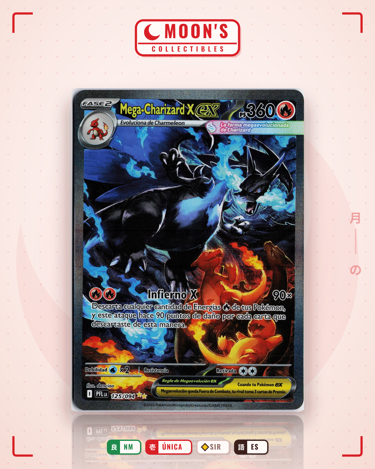 Carta Pokémon Mega Charizard X ex · Phantasmal Flames #125/094 (NM) — pieza única en Moon's Collectibles México