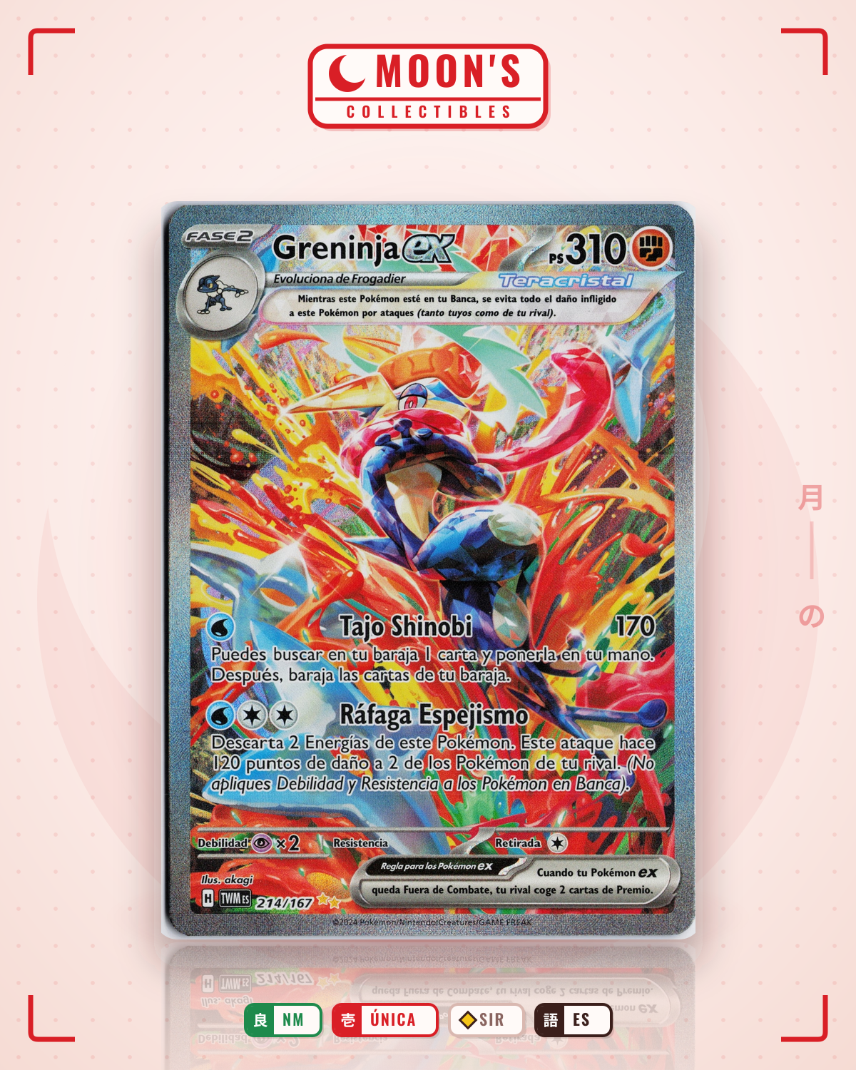 Carta Pokémon Greninja ex · Twilight Masquerade #214/167 (NM) — pieza única en Moon's Collectibles México