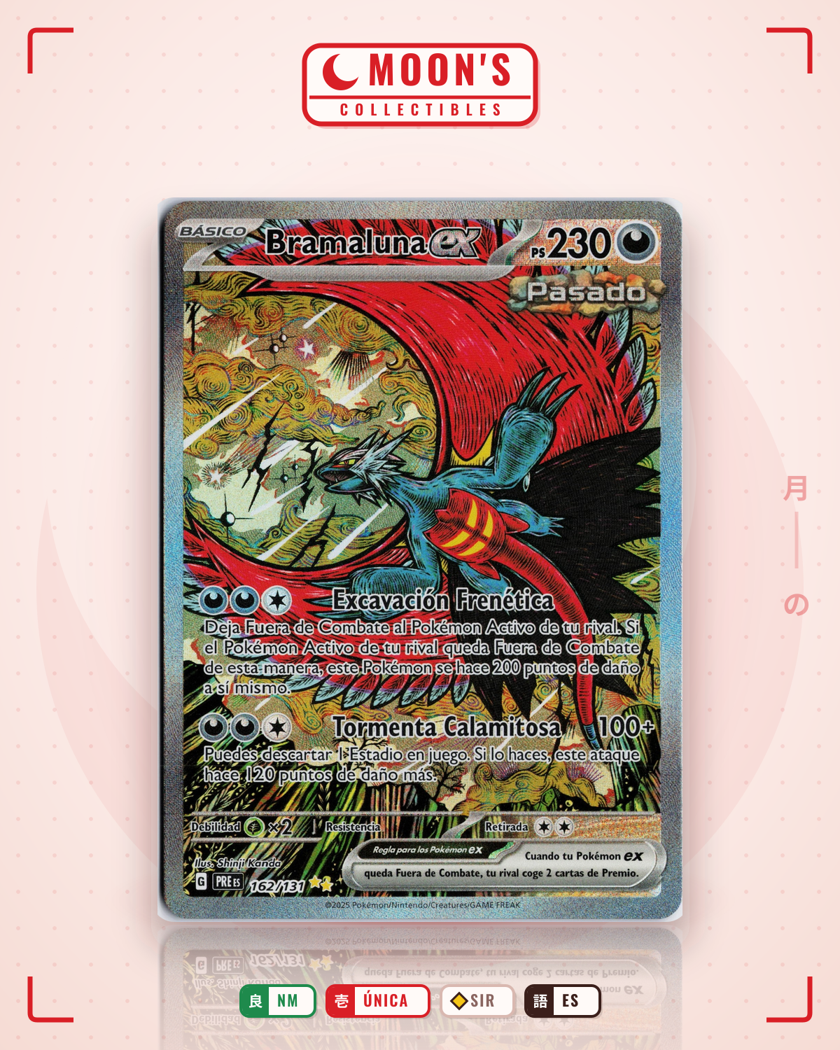 Carta Pokémon Roaring moon ex · Prismatic evolutions #162/131 (NM) — pieza única en Moon's Collectibles México