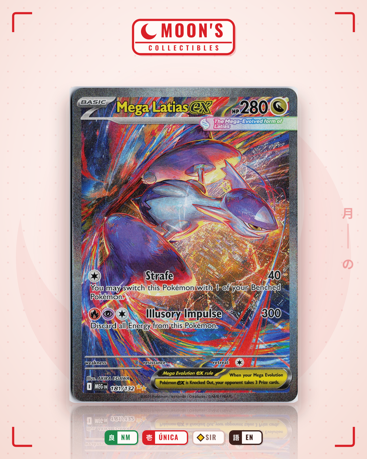 Carta Pokémon Mega Latias ex · Mega Evolution #181/132 (NM) — pieza única en Moon's Collectibles México