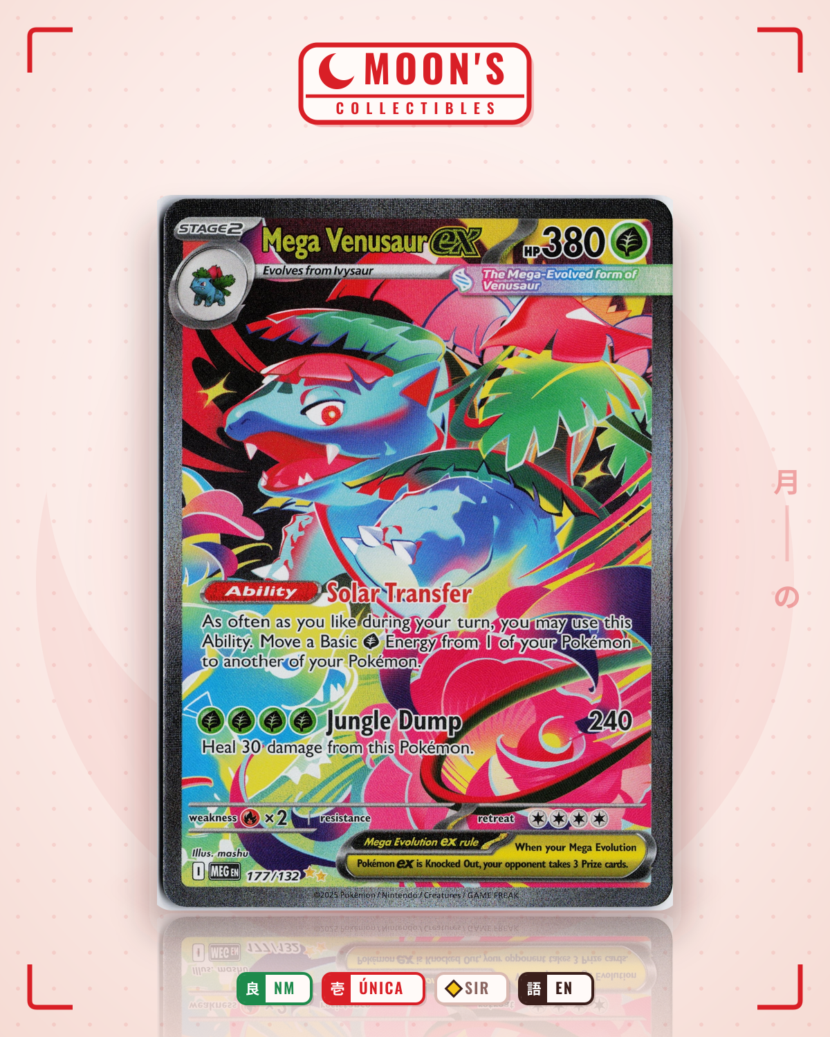 Carta Pokémon Mega Venusaur ex · Mega Evolution #177/132 (NM) — pieza única en Moon's Collectibles México
