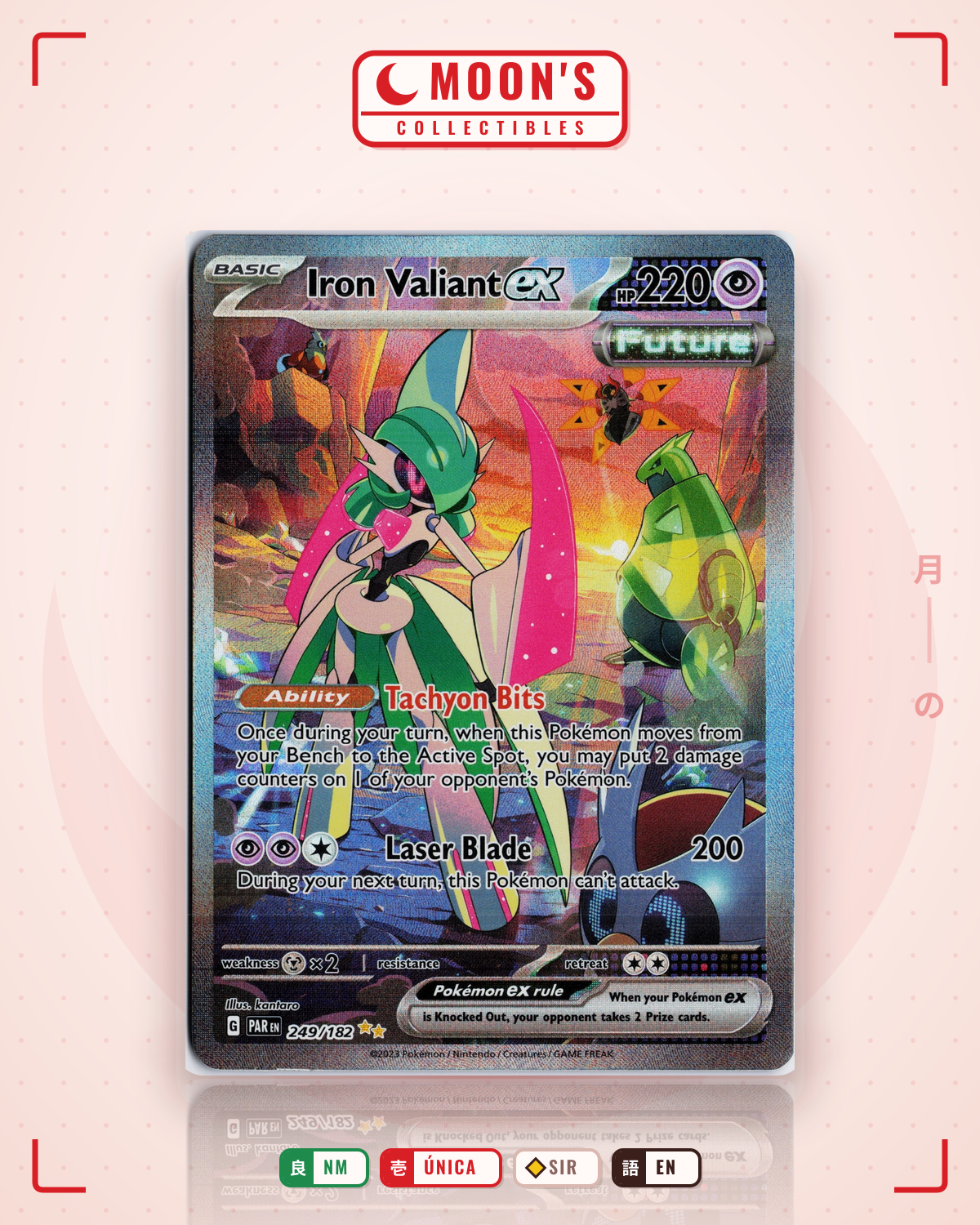 Carta Pokémon Iron Valiant ex · Paradox Rift #249/182 (NM) — pieza única en Moon's Collectibles México
