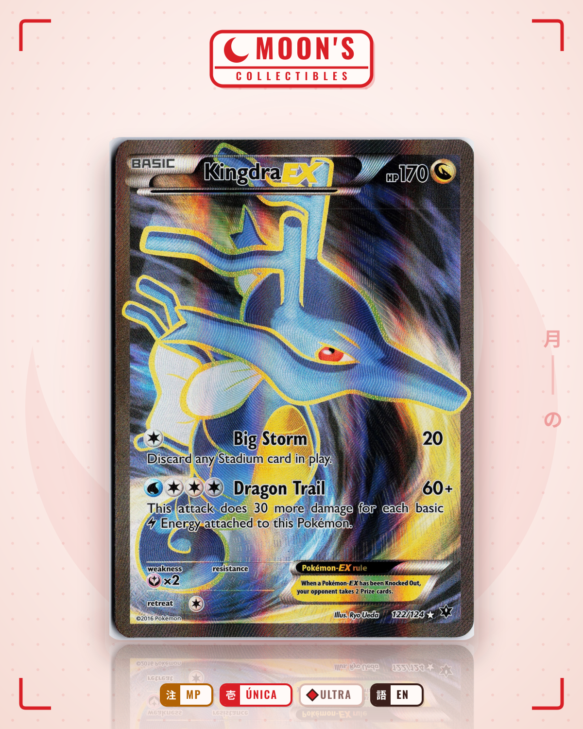 Carta Pokémon Kingdra-EX · Fates Collide #122/124 (MP) — pieza única en Moon's Collectibles México