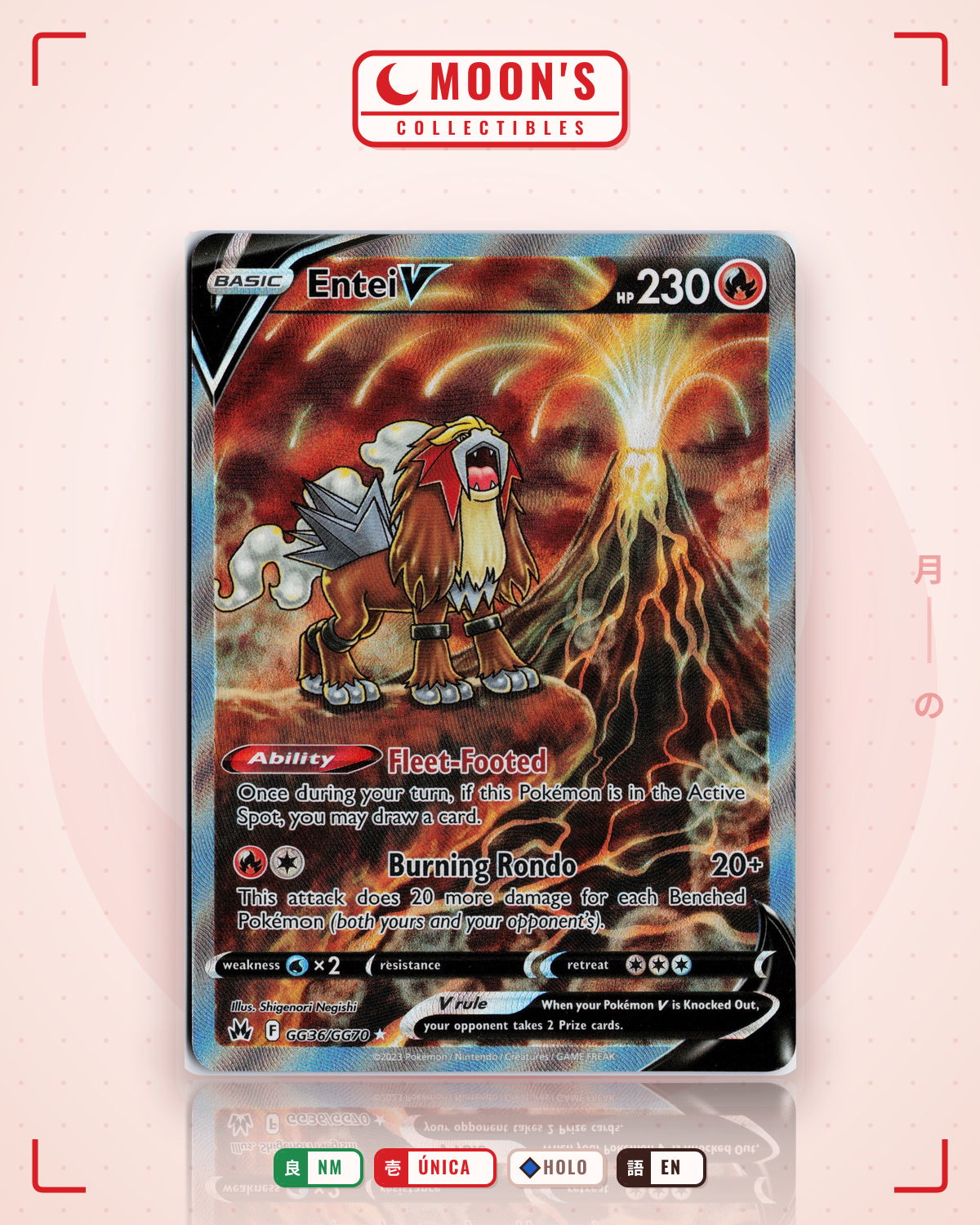 Carta Pokémon Entei V · Crown Zenith Galarian Gallery #GG36/GG70 (NM) — pieza única en Moon's Collectibles México