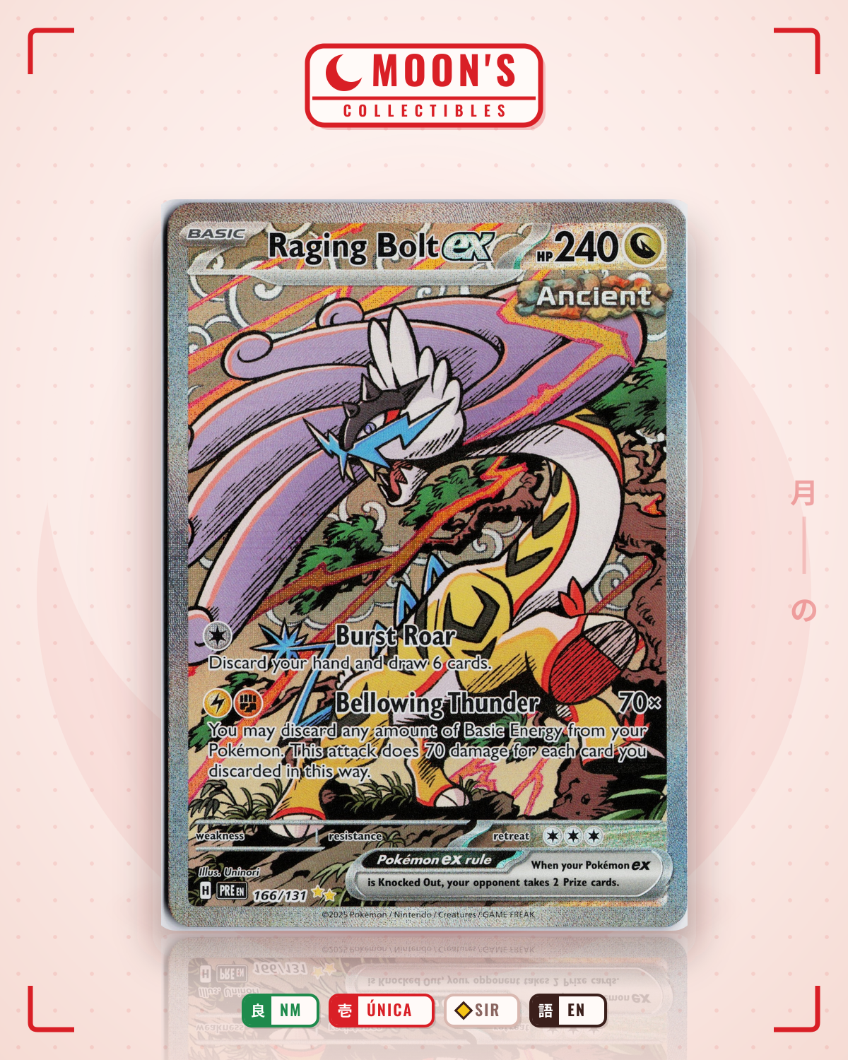 Carta Pokémon Raging Bolt ex · Prismatic Evolutions #166/131 (NM) — pieza única en Moon's Collectibles México
