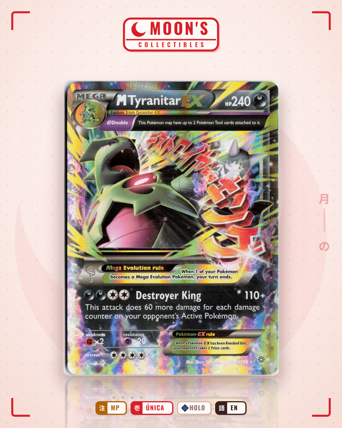 Carta Pokémon M Tyranitar-EX · Ancient Origins #43/98 (MP) — pieza única en Moon's Collectibles México