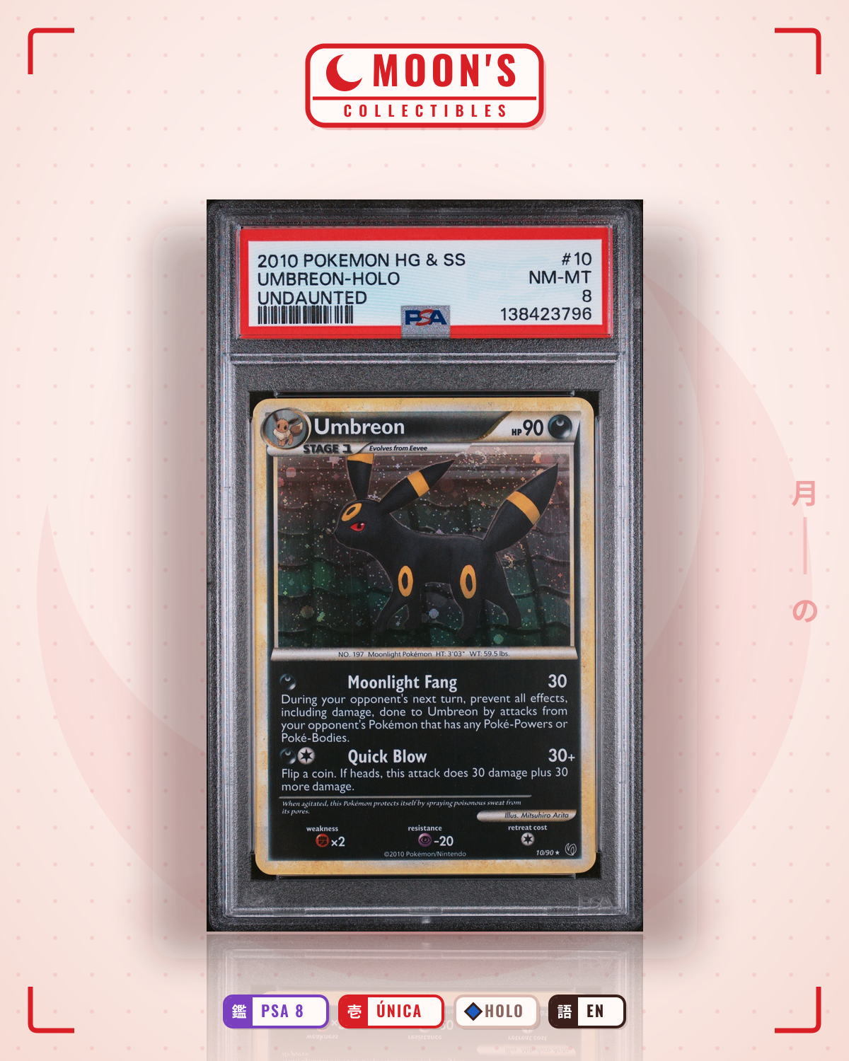 Carta Pokémon Umbreon · HS—Undaunted #10/90 (PSA 8) — pieza única en Moon's Collectibles México
