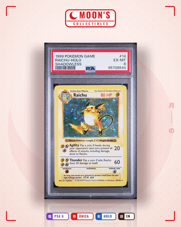 Carta Pokémon Raichu · Base #14/102 (PSA 6) — pieza única en Moon's Collectibles México