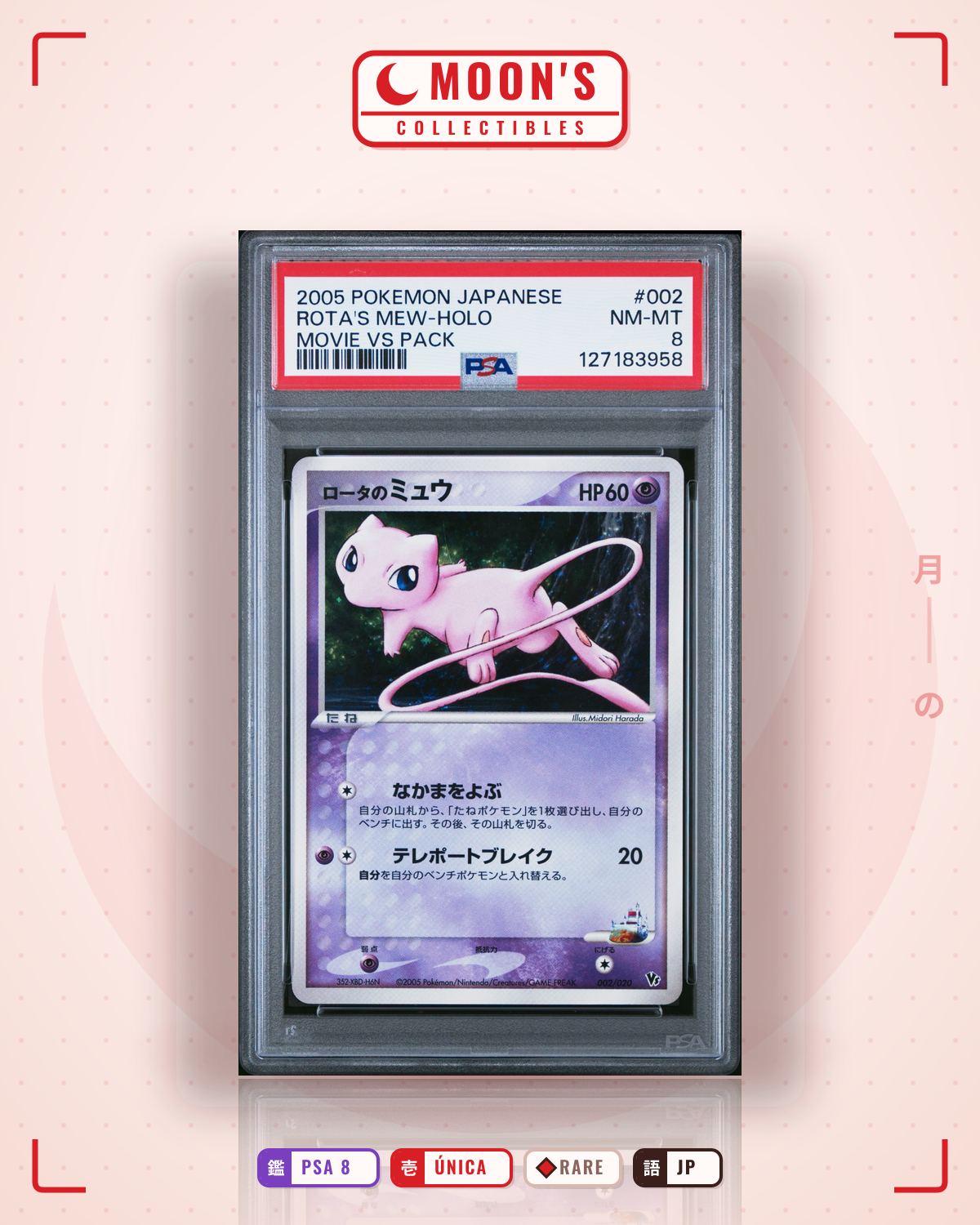 Carta Pokémon Mew · Vs movie pack #002/020 (PSA 8) — pieza única en Moon's Collectibles México