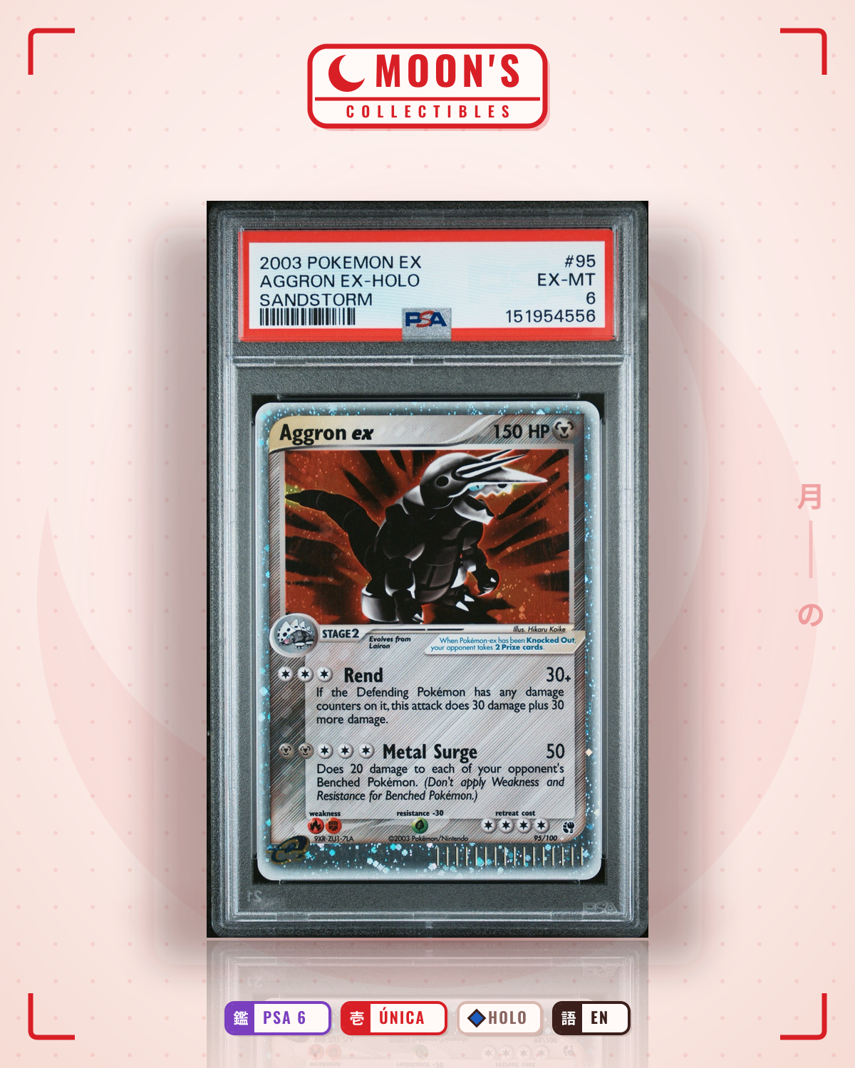 Carta Pokémon Aggron ex · Sandstorm #95/100 (PSA 6) — pieza única en Moon's Collectibles México