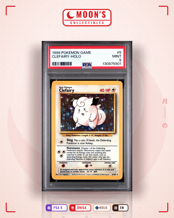 Carta Pokémon Clefairy · Base #5/102 (PSA 9) — pieza única en Moon's Collectibles México
